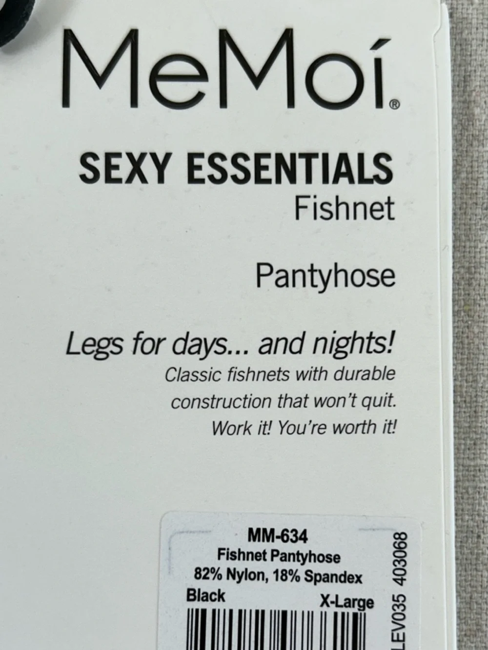 MeMoi Women's Size X-Large Black Fishnet Pantyhose